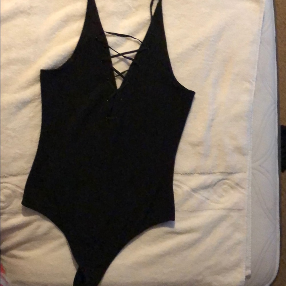 Express black bodysuit with lace up front